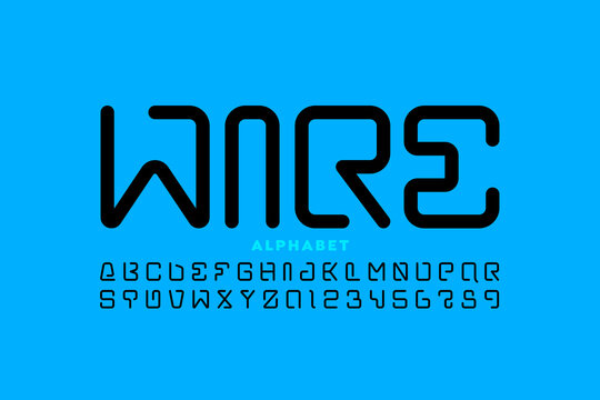 Wire style font design, alphabet letters and numbers vector illustration