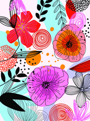Garden flowers,plants, botanical, seamless pattern vector illustration.