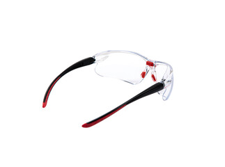Modern safety goggles for athletes, shooters and workers. Eye protection goggles isolated on white back