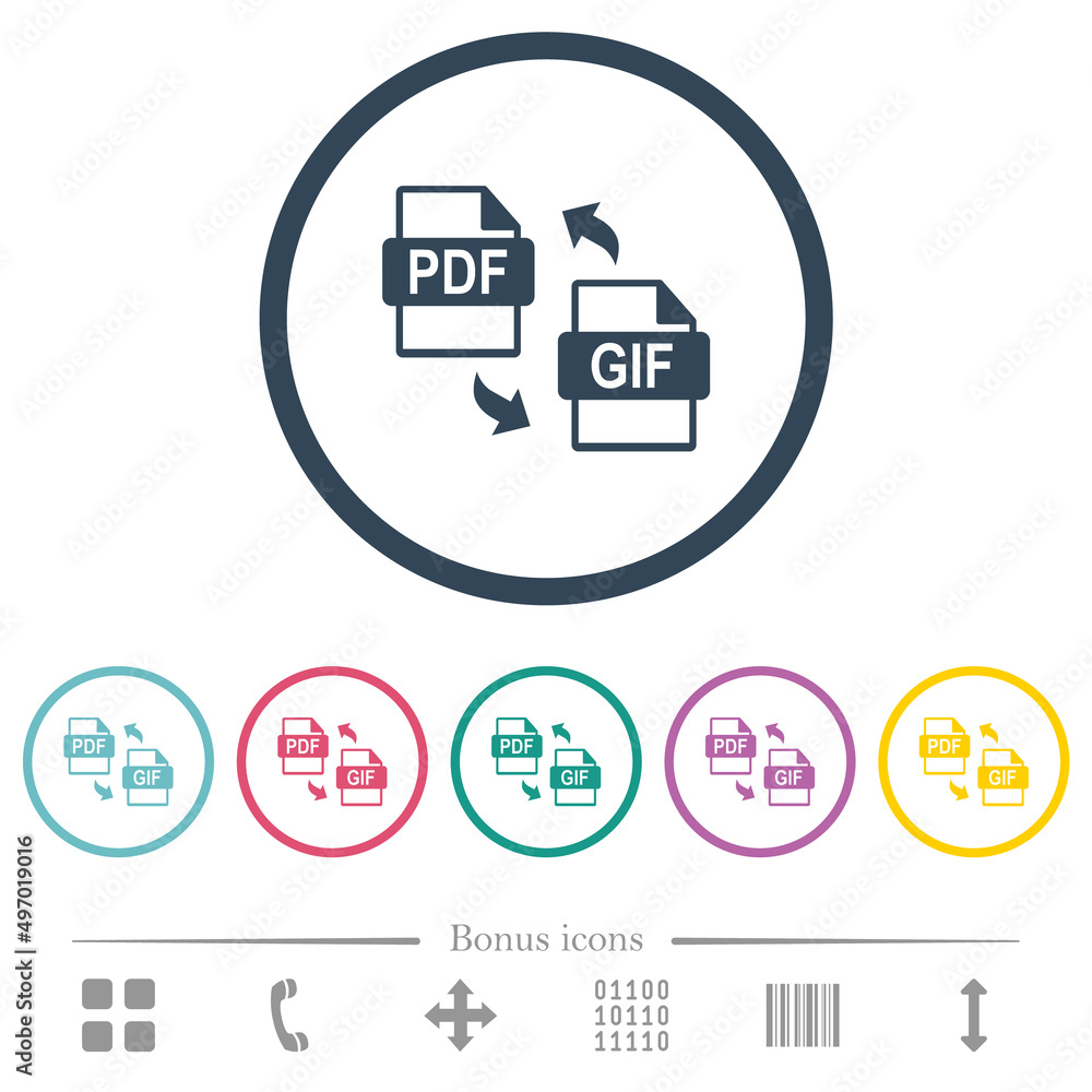 Poster pdf gif file conversion flat color icons in round outlines