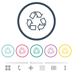 Recycling outline flat color icons in round outlines