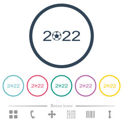 Soccer tournament 2022 flat color icons in round outlines