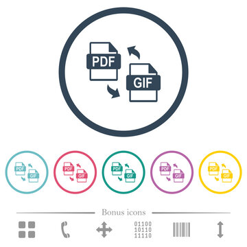 PDF GIF file conversion flat color icons in round outlines