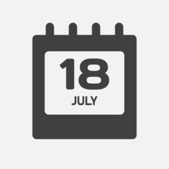 Icon day date 18 July, template calendar page