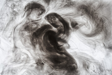Dark smoke on white ink background, colorful fog, abstract swirling ocean sea, acrylic paint...