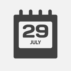 Icon day date 29 July, template calendar page