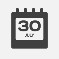 Icon day date 30 July, template calendar page
