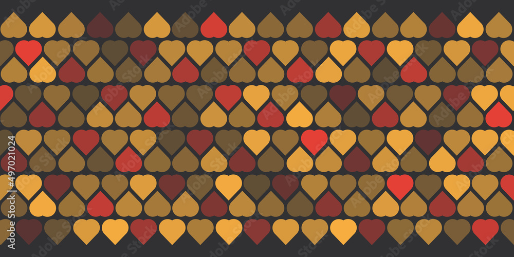 Poster Dark Colorful Hearts Pattern, Mosaic Background, Design Element in Editable Vector Format
