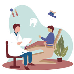Dentist Patient Consultation Tooth Doctor Dental Health Care Flat Illustration