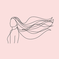Long Hair Line Art Woman Vector. Abstract Minimalist Illustration