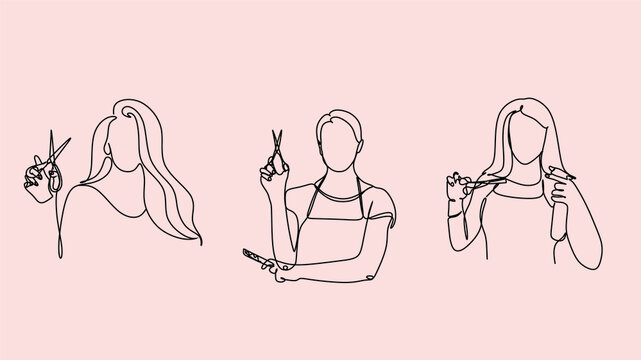 Hairstylist Line Logo Art. Vector hair cutter woman. Beauty salon Illustration Line Drawing Minimalist