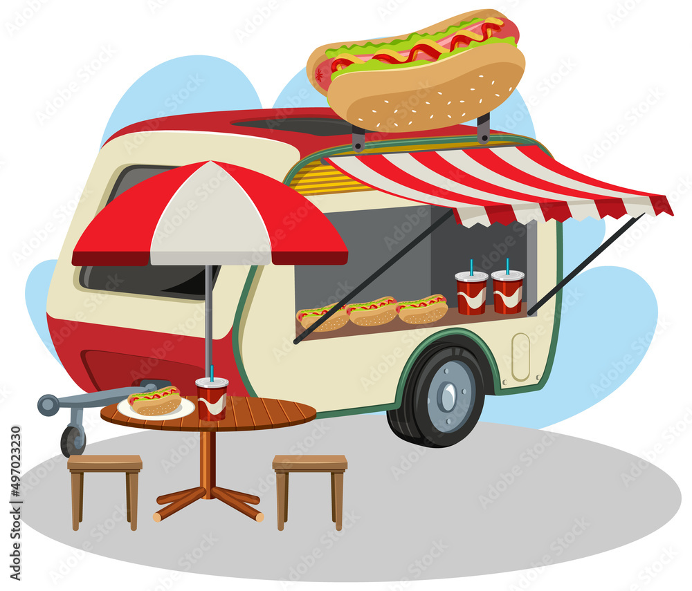 Wall mural flea market concept with a food truck