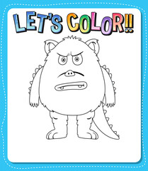 Worksheets template with let’s color!! text and Monster outline