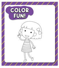 Worksheets template with color fun! text and girl outline