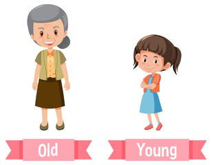 Opposite English Words old and young