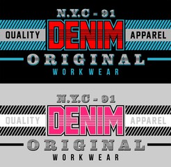 NYC DENIM typography graphic design for t-shirt prints. vector illustration. 