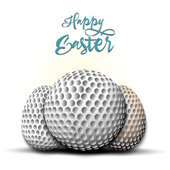 Happy Easter. Golf ball and easter eggs decorated in the form of a golf balls. Pattern for greeting card, banner, poster. Vector illustration on isolated background