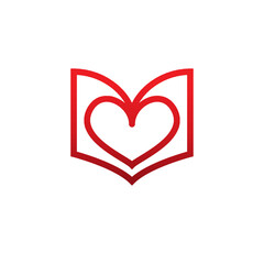 Love book logo with heart and paper symbol