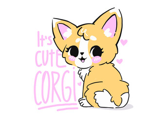 vector illustration. print for children's clothing. cute cartoon corgi puppy 