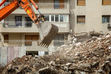 excavator loader machine at demolition construction © ouzsts