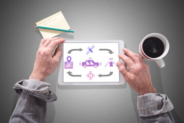 Autonomous vehicle concept on a tablet