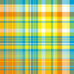 Seamless pattern in stylish orange, blue, yellow and white colors for plaid, fabric, textile, clothes, tablecloth and other things. Vector image.