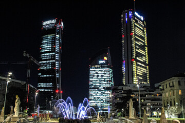 city life skyline of Milan at night