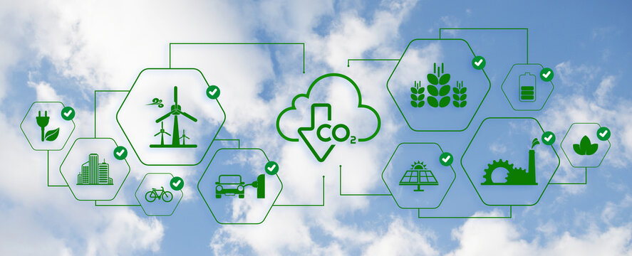 Reducing CO2 Emissions To Stop Climate Change. Green Energy Background	