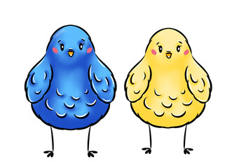 Awesome set of blue and yellow colorful isolated cute chickens for Easter of farming decoration. Unic design design © Lu_bee_art