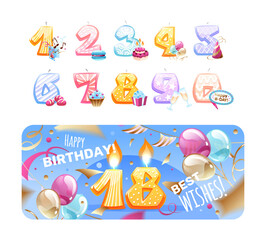 Birthday cake with number candles vector illustration