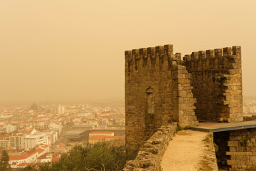 Saharan dust know as Clay Rain, blankets the town of Castleo Branco in Portugal