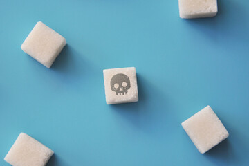 the image of a skull on sugar. A symbol of harm from sugar