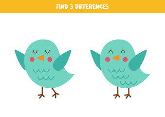 Find three differences between two cute birds.