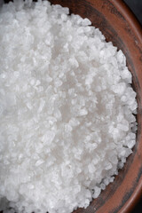 Coarse sea food salt, macro, close-up, top view