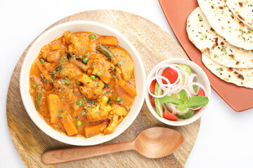 Indian food Mix vegetable curry with Tandoori roti or nan, Indian flat bread