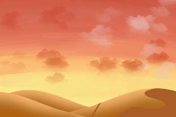 Beautiful Western Desert Landscape with Sky Rock Cliff Mountain Illustration