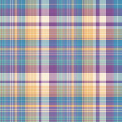 Seamless pattern in stylish blue, violet and orange colors for plaid, fabric, textile, clothes, tablecloth and other things. Vector image.