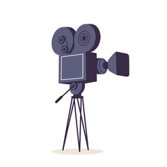 Vector illustration retro movie projector with reels isolated on white background.