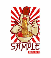 cute chicken noodle food mascot
