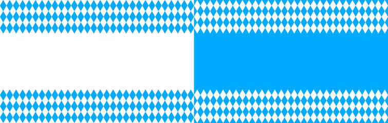 Oktoberfest background border. Bavarian pattern. Flag of bavaria. Octoberfest in munich. Texture with white and blue rhombus. Seamless banner for fabric of bayern. Wallpaper and textile. Vector