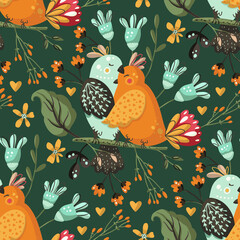 Scandinavian Seamless Pattern Vector, Boho pattern with Birds,  vector, Bohemian Background, Can be used for notebook cover, phone case, wrapping paper, fashion print.