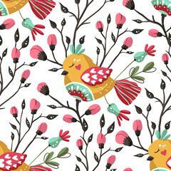 Scandinavian Seamless Pattern Vector, Boho pattern with Birds,  vector, Bohemian Background, Can be used for notebook cover, phone case, wrapping paper, fashion print.