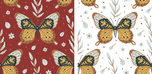 Fototapeta premium Butterfly Pattern vector, Boho Style Butterflies pattern, Scandinavian Seamless Pattern with Butterflies
