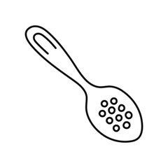 Spoon with holes. Kitchenware sketch. Doodle line vector kitchen utensil and tool. Cutlery