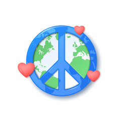 Peace and heart symbol isolated on white background.