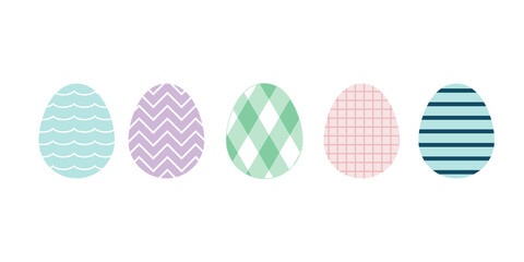 Colorful Easter eggs. Linear decoration. Pastel colors. For greeting card, poster, banner. Happy Easter. Horizontal format. Vector illustration, flat design