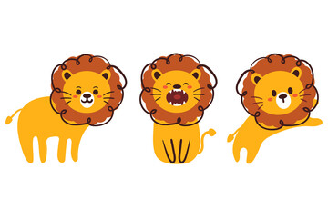 Obraz na płótnie Canvas hand drawing cartoon lion sticker set. cute animals sticker