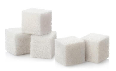 White sugar cubes, isolated on white background