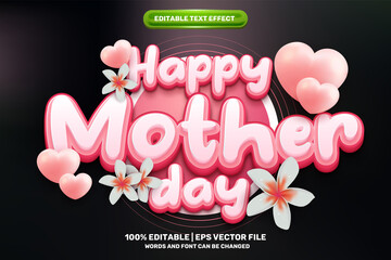 happy mother day pink love 3D logo mock up template Editable text Effect Style