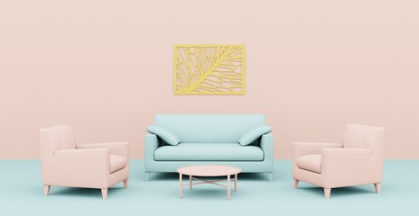 3d Abstract interior. Interior template.